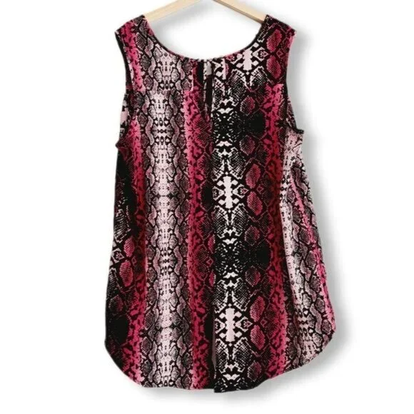 PENNINGTONS Asymmetric Sleeveless High Low Hem Top Pink Snake Print Sz 2X - Picture 5 of 10